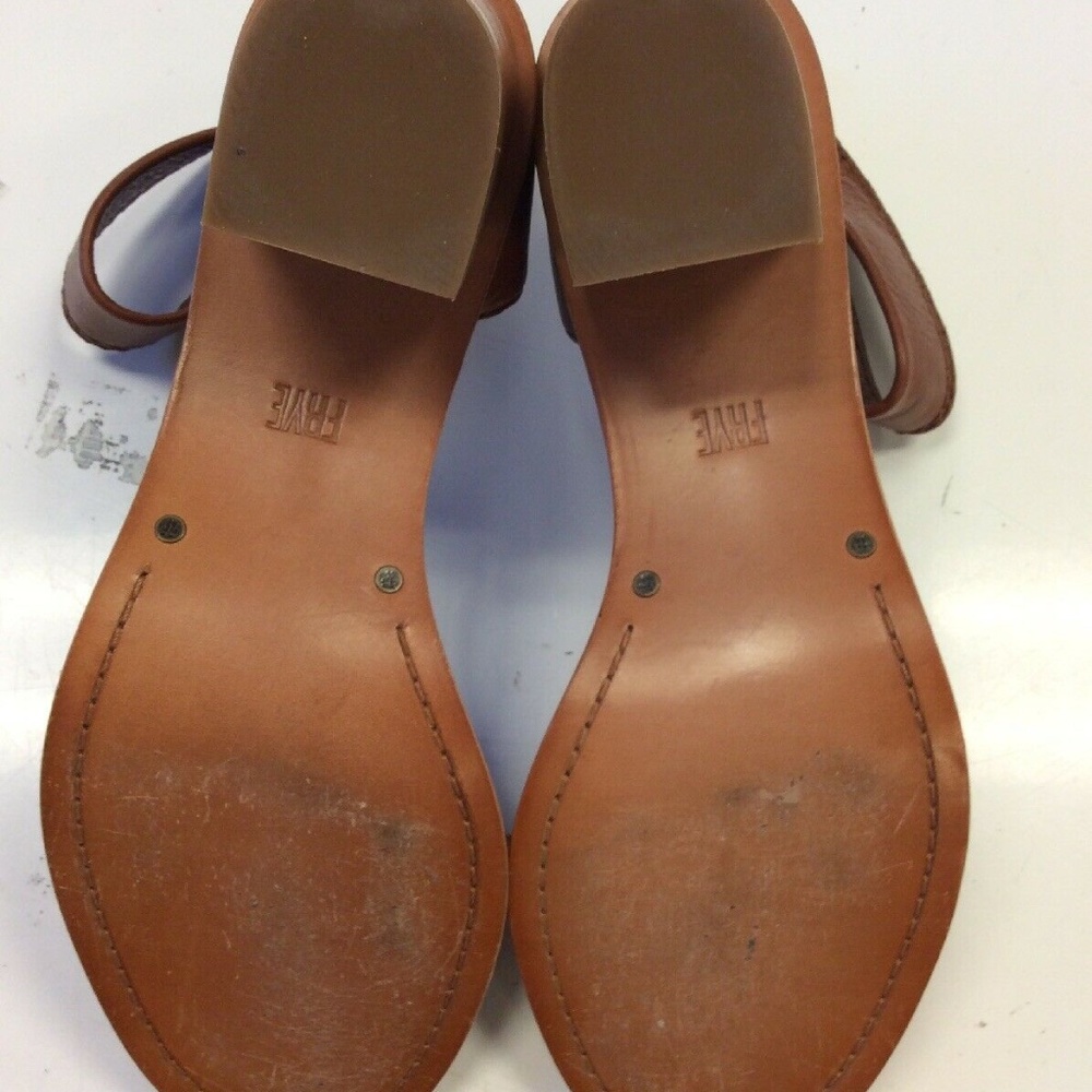 Frye Brielle Cognac Back Zip Ankle Heel Sandals - Picture 15 of 16